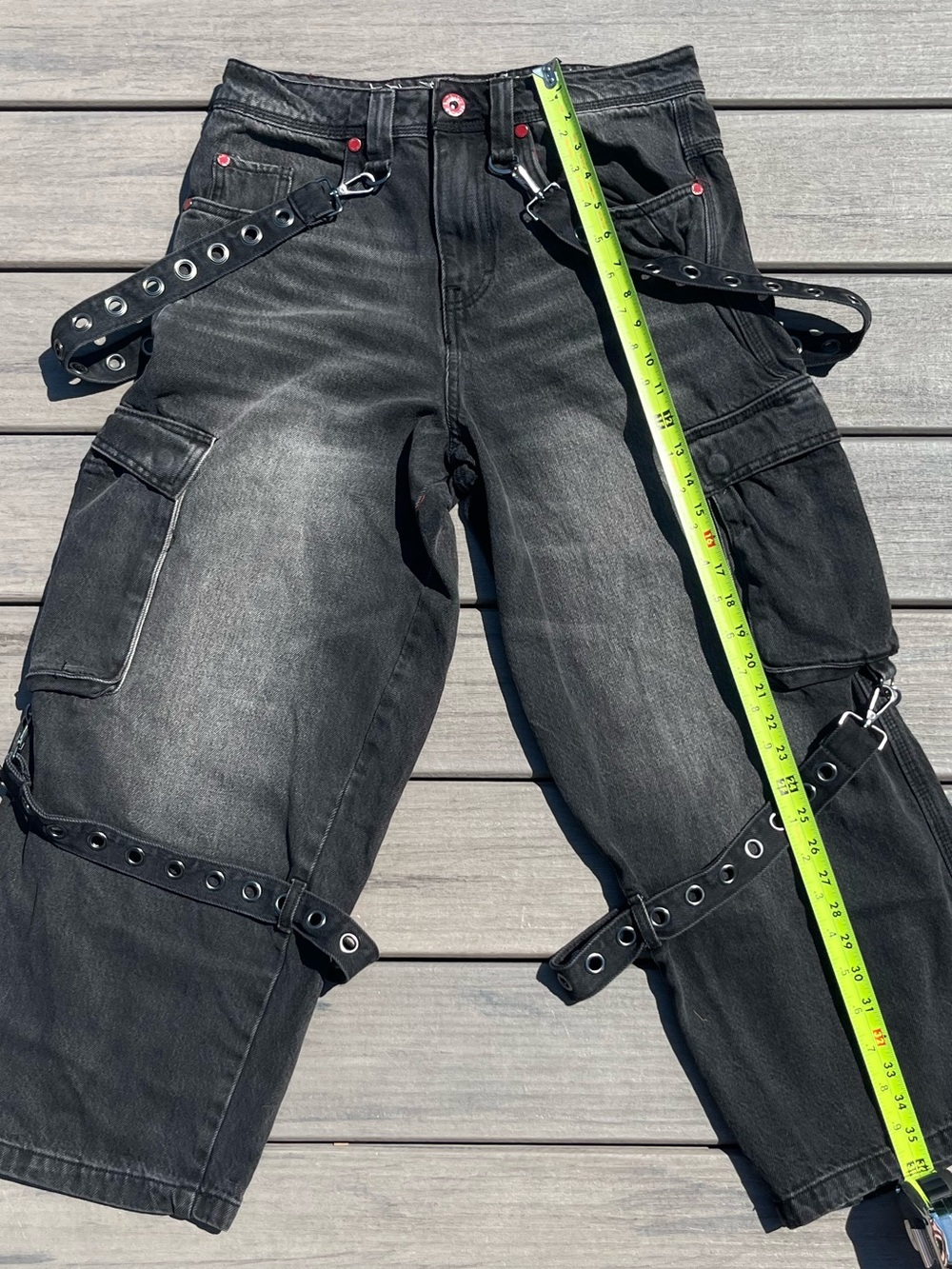 Vitriol; Black; Utility Gorp-Core Cargo Pants; Wide Leg; Grommet Buckles; US28 - Picture 9 of 11